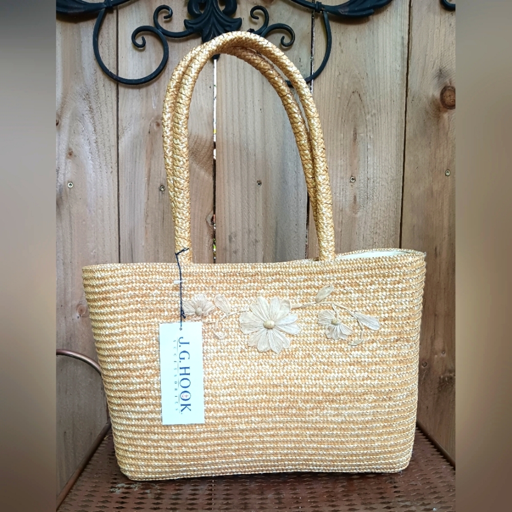 Vintage NOS J.G.Hook STRAW PURSE TOTE JG HOOK